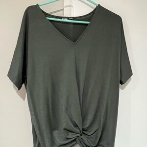 V-Neck Knot Front Top - Forest Green